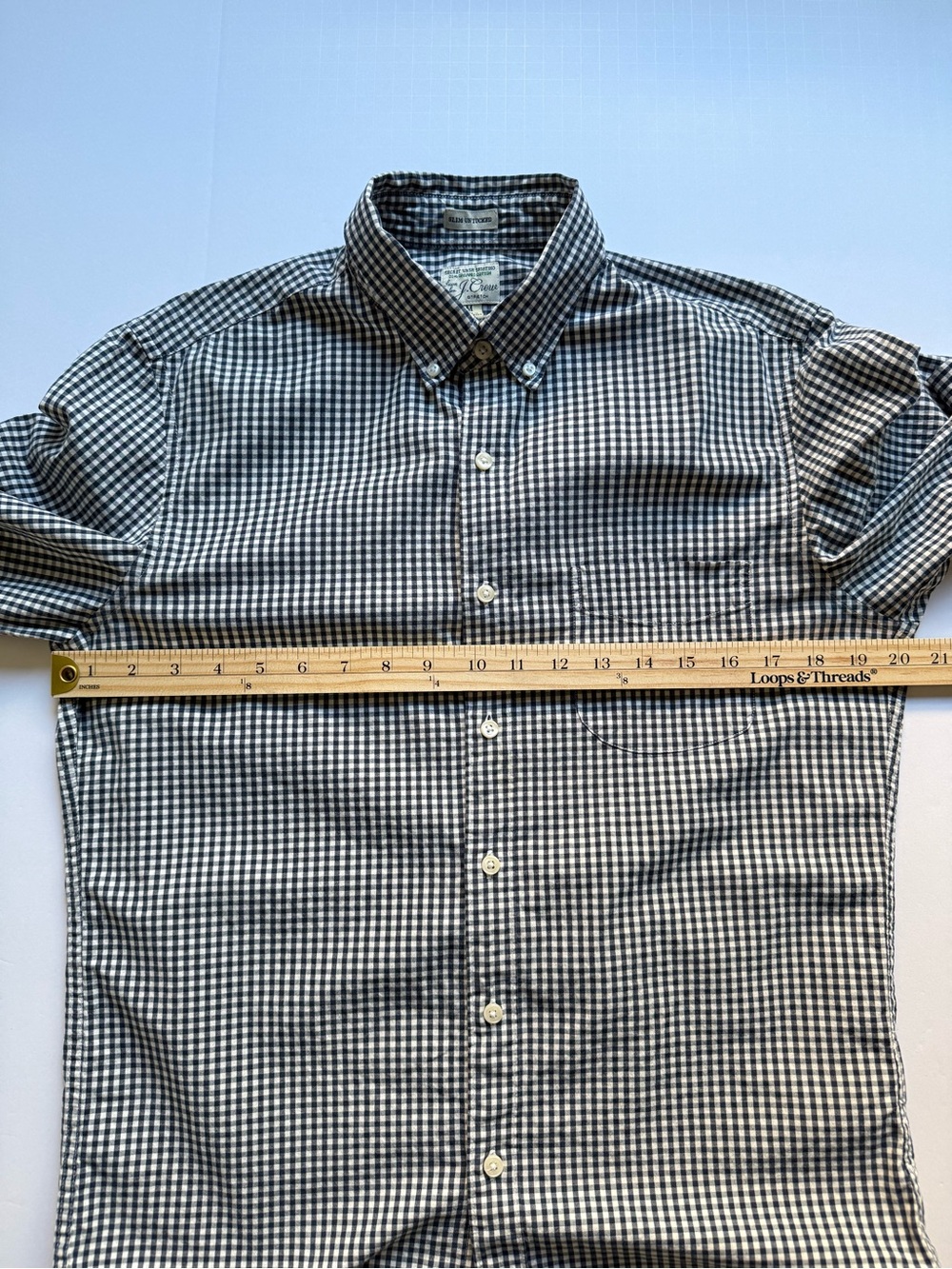 J. Crew Navy and White Organic Cotton Gingham Button-Down Shirt, Size M - Picture 7 of 9
